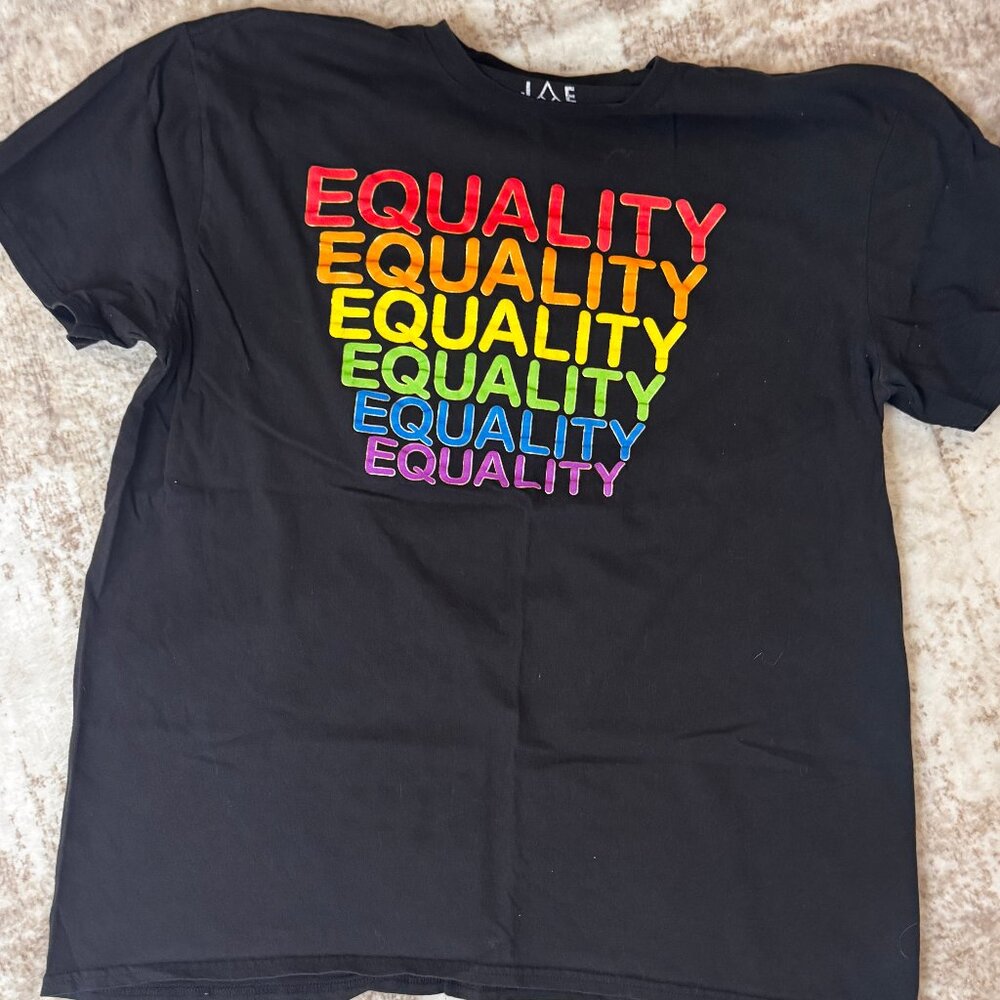 Equality Rainbow Graphic Tee Black Cotton Unisex XL